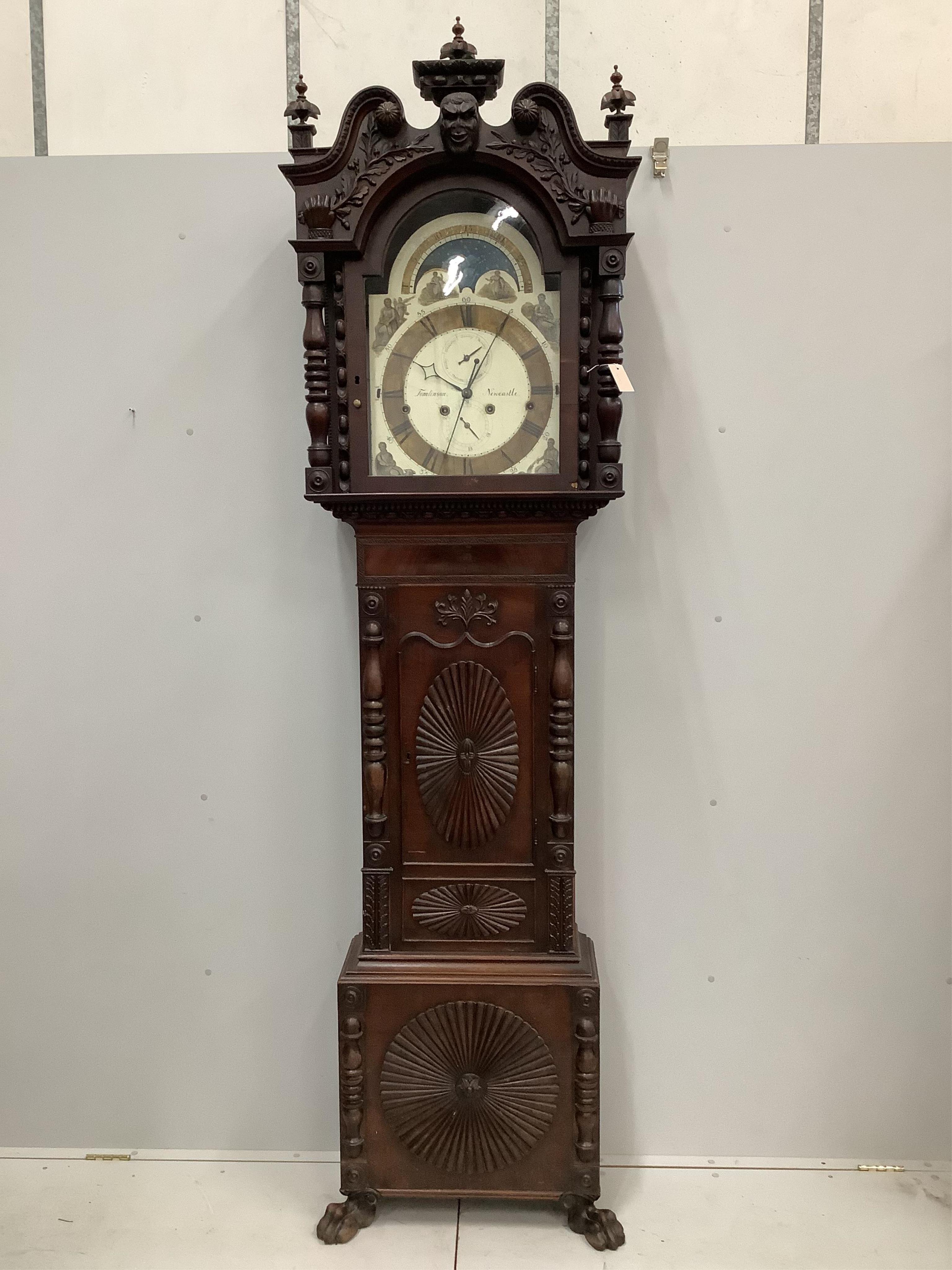 An early 20th century mahogany eight day longcase clock, marked Tomlinson, Newcastle, height 252cm
